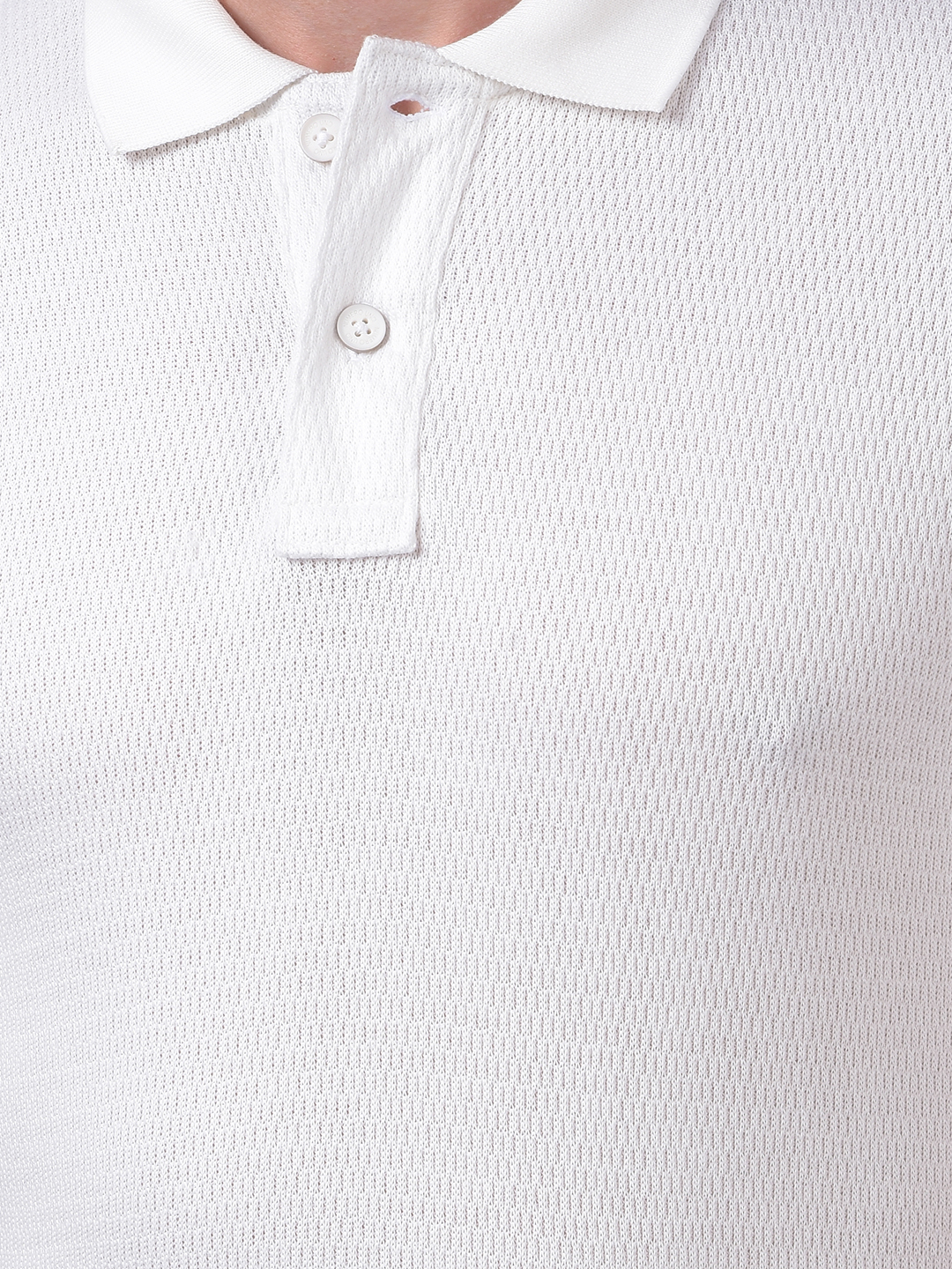 Numero Uno Men White Textured Knit Polo Neck T-Shirt